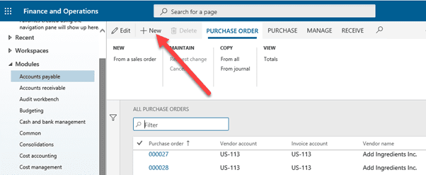 Purchase Order Dynamics 365 Step 2