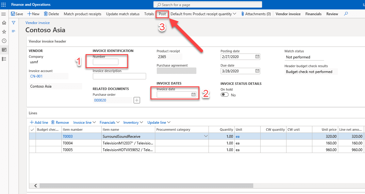 Purchase Order Invoice Posting - Step 3