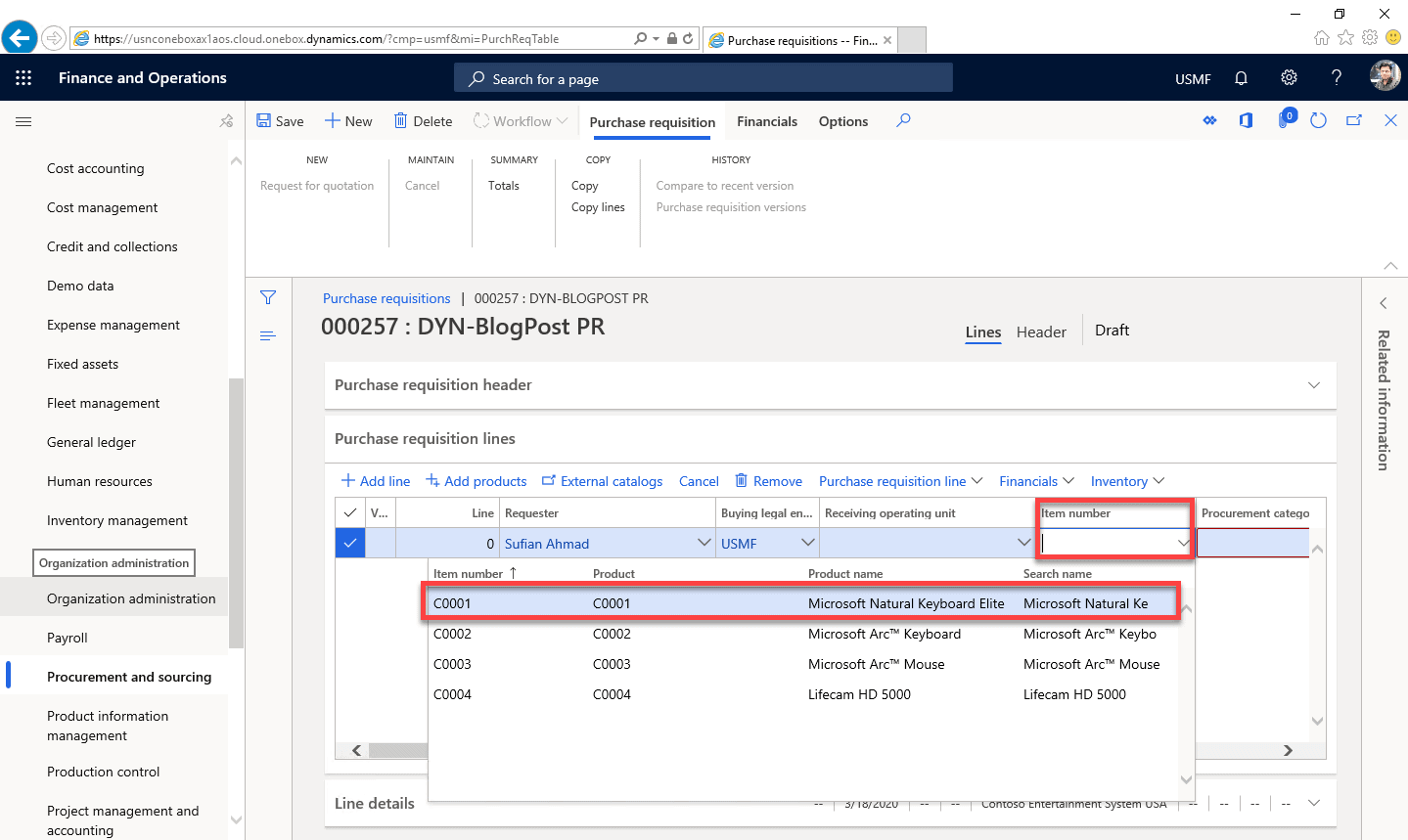 Purchase Requisition Dynamics 365 Step 10