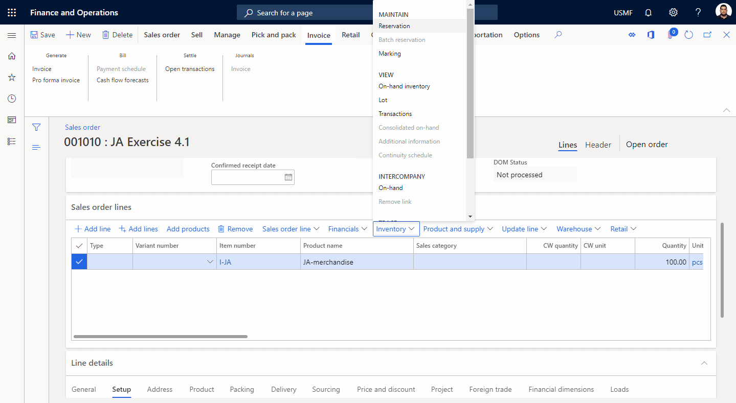 Step 4: Inventory Reservation Process in Dynamics 365