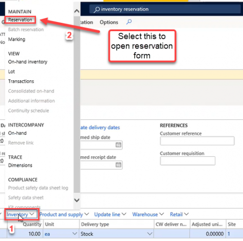 Inventory Reservation Process MS Dynamics 365 Data Model