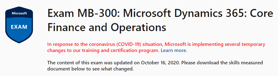 Microsoft MB-300 Exam Change