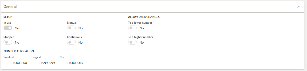 Image Showcasing the Setup Section in a Dynamics 365 Number Sequence Form
