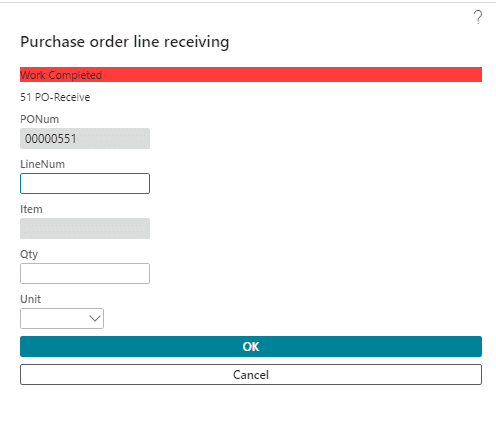 purchase order line receiving