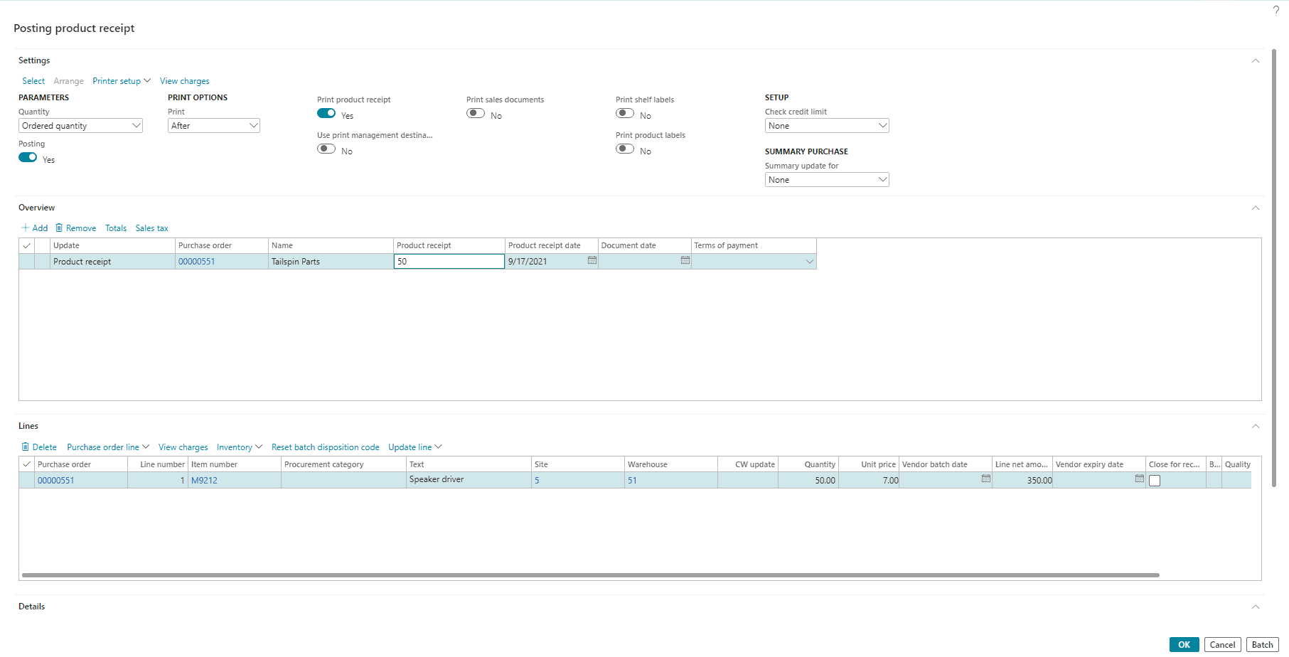 Click Receive / Generate / Product receipt