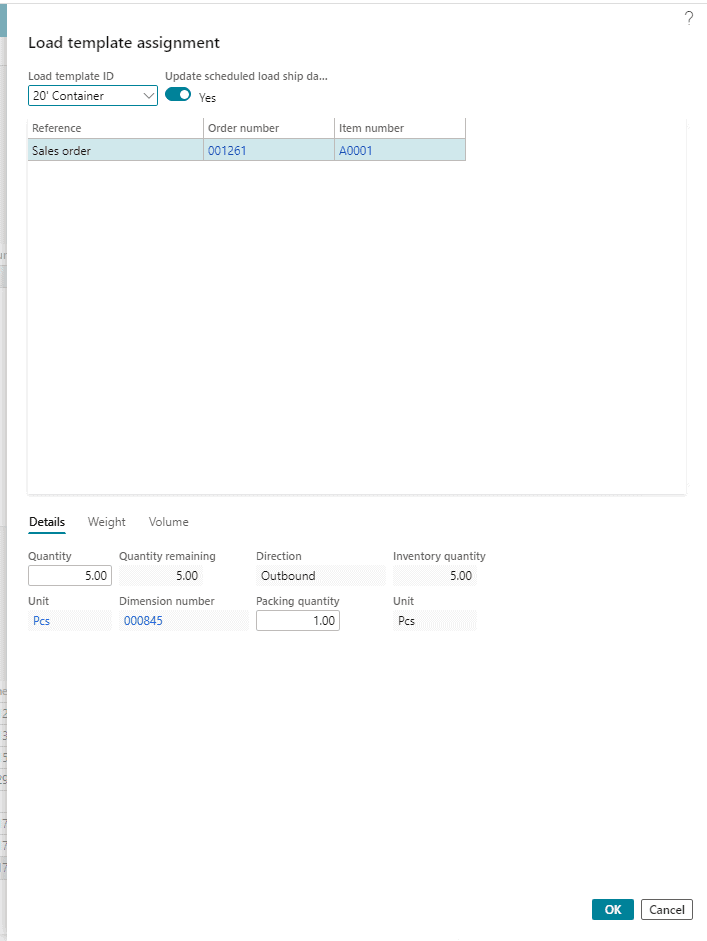 enter Load template ID and press Ok - transportation management system