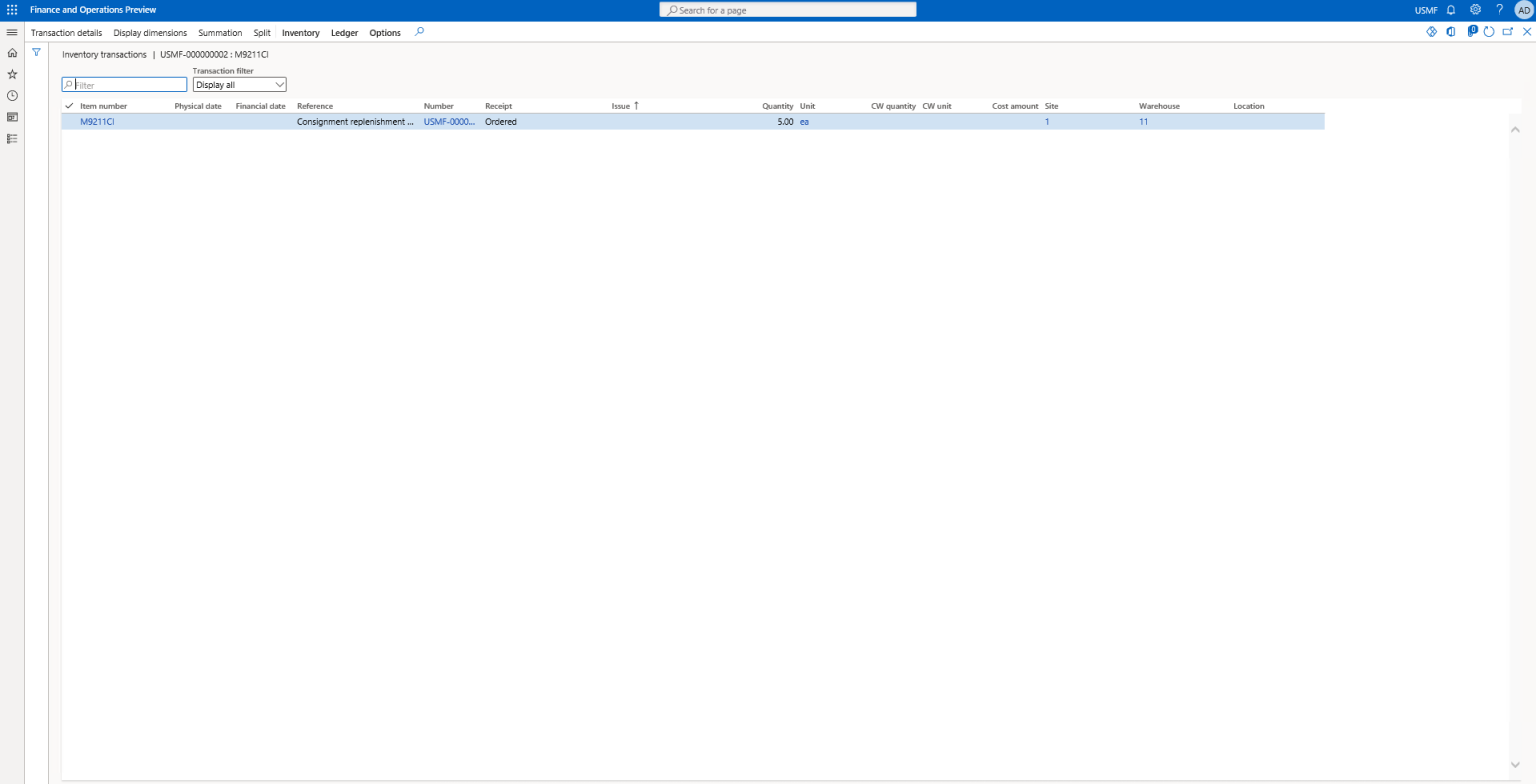 Consignment Inventory: Create Consignment Replenishment Order