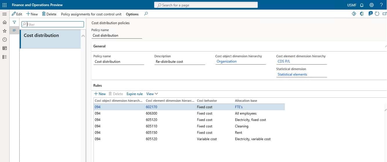 cost distribution policies step 1