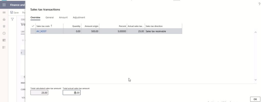 Sales Tax Adjustment on Vendor Invoices in Dynamics 365 F&O