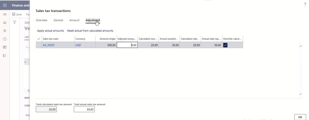 Dynamic365 Tax Code Sales Tax Adjustment on Vendor Invoices in Dynamics 365 F&O