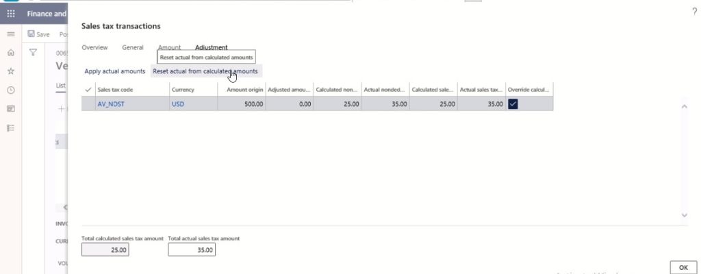 Sales Tax Adjustment on Vendor Invoices in Dynamics 365 F&O