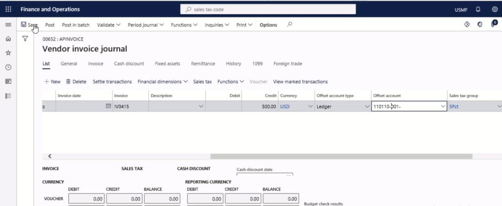 Dynamic365 Tax Code Sales Tax Adjustment on Vendor Invoices in Dynamics 365 F&O