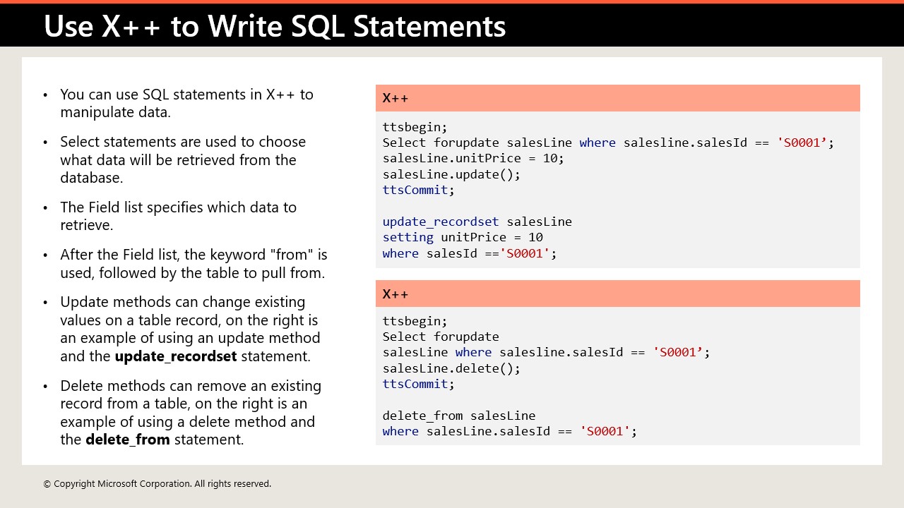 Use X++ to Write SQL Statements - Instructor Brandon: Online Learning ...